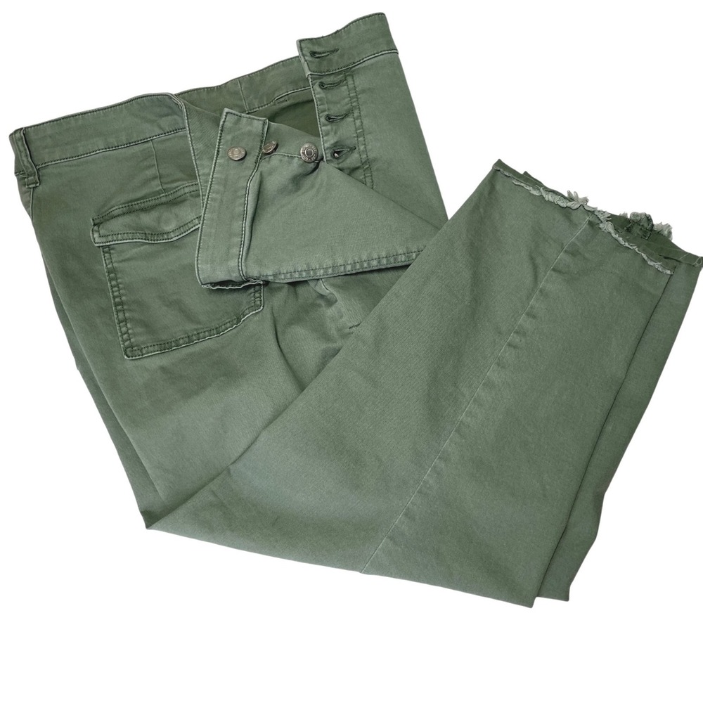 LOFT Womens 18P Olive Green Utility Pants High Rise Wide Leg Button Fly Raw Hem